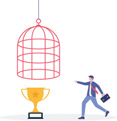 Success trap, problem with career or betrayal in business deal concept.flat character life .

