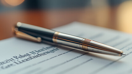 A pen is sitting on top of a piece of paper