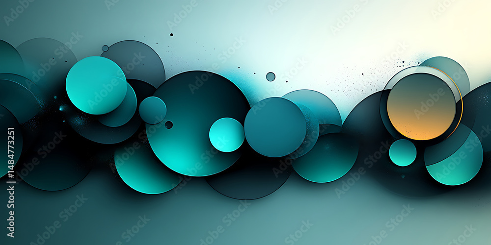 Poster abstract teal and dark blue circles overlapping design with a clean modern aesthetic creating a back