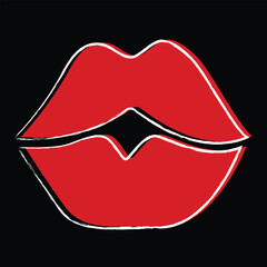 Striking Red Lips Vector Art on Black Background