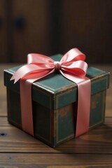 Fototapeta premium Elegant vintage box, satin bow, aged wood grain, wood grain, decor, texture