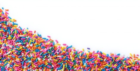 Fototapeta premium Vibrant sprinkle pile creating a colorful cascade on a clean white background inviting creativity and joy in culinary creations