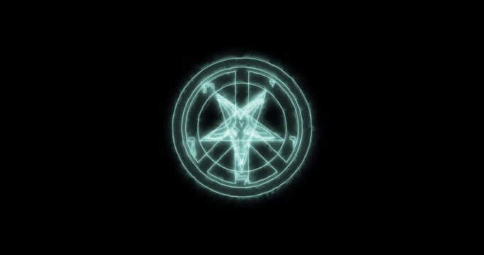 Baphomet symbol blue flaming. Loop