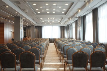 Empty conference room in the hotel ready for participants. High quality