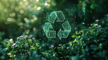 A holographic projection displaying a real-time recycling data analysis, futuristic concept  