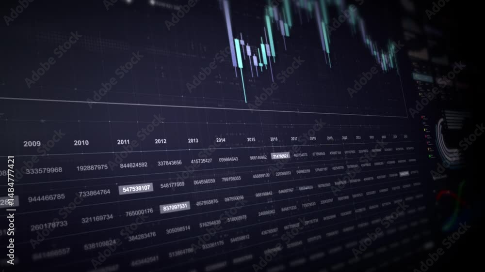 Fototapete Dynamic data visuals for business info graphics, animated charts, and data-driven insights for a business meeting mock-up. Explore the world of trading, stock exchanges, and crypto