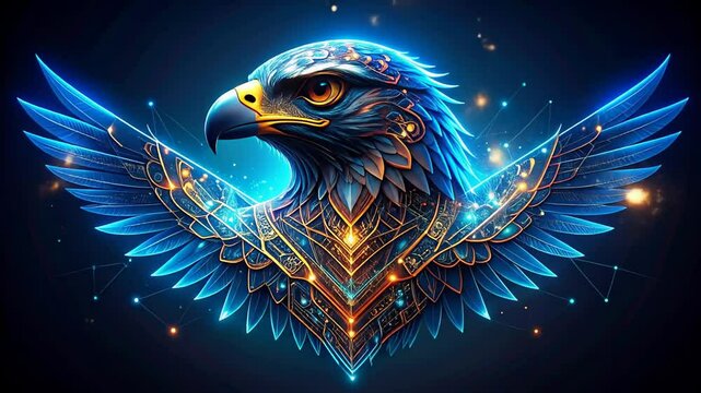 Majestic Eagle with Glowing Blue Feathers and Intricate Digital Design Elements in Abstract Style