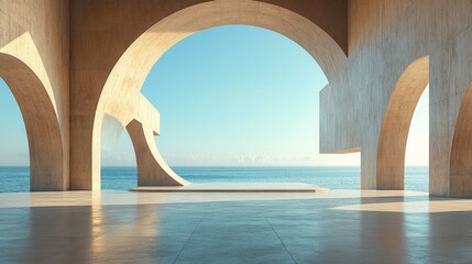 Architectural emptiness, abstract frame design, cement flooring, open background