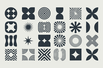 Brutalist Abstract Geometric Shapes and Grids.Minimal Icons on Beige, Graphic Design for Branding and Digital Art Vector Illustration