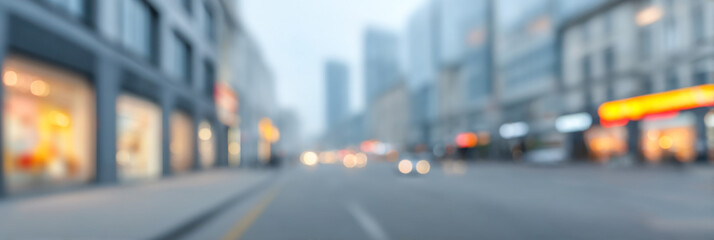 City street captured in a blur during early morning hours with buildings lining the road