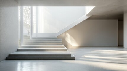 Obraz premium Clean angular architecture, soft light, minimalist space, concrete floor only 