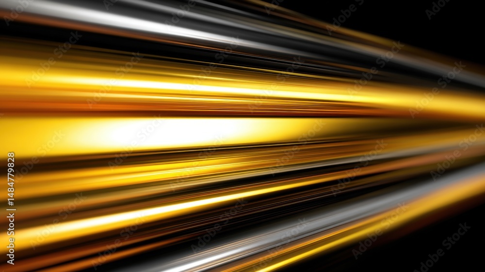 Poster dynamic lines of gold and silver streak across a dark background, creating a sense of motion and ene