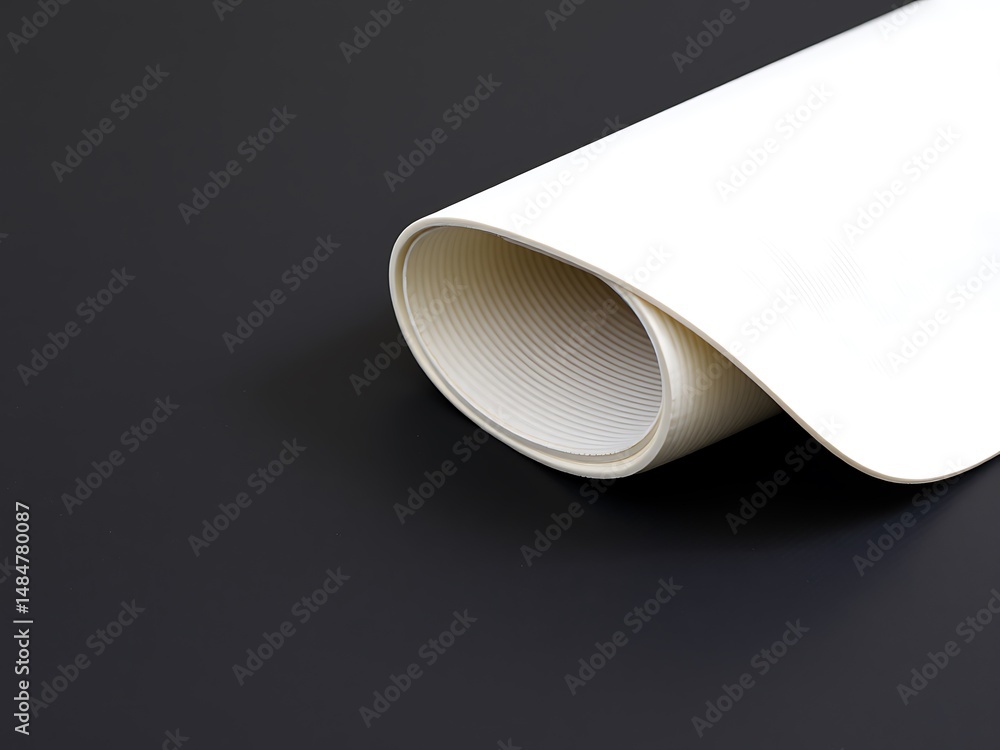 Poster rolled white paper texture with textured surface showing against a dark black background