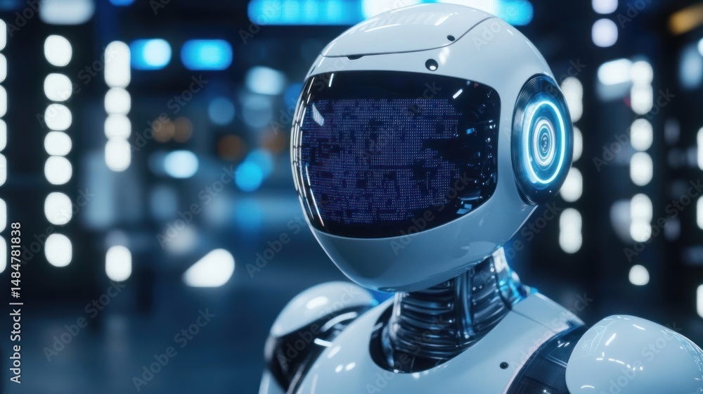 Poster futuristic robot in a high-tech environment