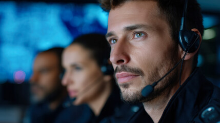 Team members engaged in communication within a control room setting