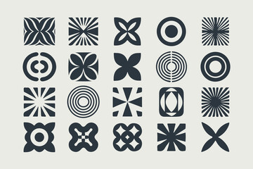 Brutalist Abstract Geometric Shapes and Grids.Minimal Icons on Beige, Graphic Design for Branding and Digital Art Vector Illustration