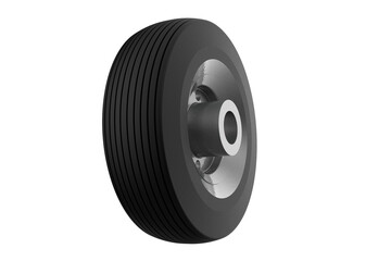 Compact Wheel Assembly with Black Tire and Metallic Hub, Industrial Cart TROLLEY Wheel or Small Vehicle Tire, Approximately 260mm Diameter, Black Tire with Silver Rim, 4 cooter or Small Motorcycle PNG