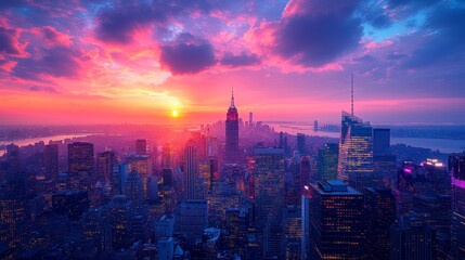 Obraz premium Breathtaking Sunset Over New York City Skyline With Vibrant Colors