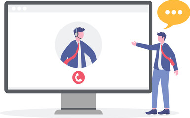 online helpdesk platform. People asking questions and receiving answers from helpdesk or call center operator.vector illustration.

