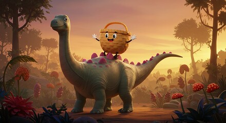 Obraz premium Dinosaur and biscuit friend adventure