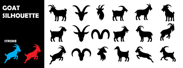 Goat Silhouette Vector Set – Various Goat Breeds for Farm, Livestock, and Animal Design