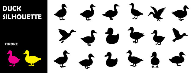 Duck Silhouette Vector Set – Various Duck Poses and Flying Positions for Nature and Wildlife Design
