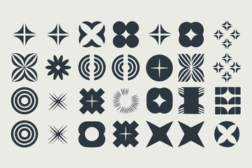 Brutalist Abstract Geometric Shapes and Grids.Minimal Icons on Beige, Graphic Design for Branding and Digital Art Vector Illustration
