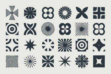 Brutalist Abstract Geometric Shapes and Grids.Minimal Icons on Beige, Graphic Design for Branding and Digital Art Vector Illustration