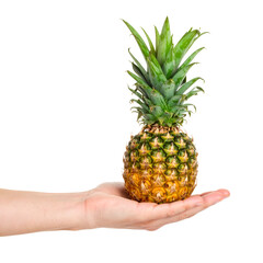 Hand holding a fresh pineapple against black background healthy food concept for commercial design
