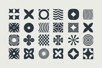 Brutalist Abstract Geometric Shapes and Grids.Minimal Icons on Beige, Graphic Design for Branding and Digital Art Vector Illustration