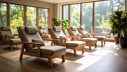 Fototapeta premium Relaxing Spa Lounge with Natural Light and Comfortable Seating