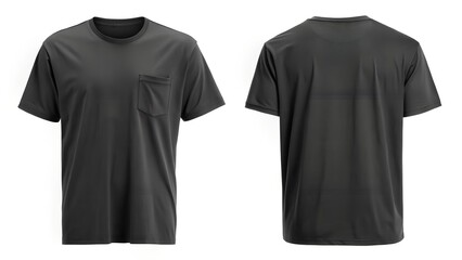  black Pocket T Shirt Front and Back on White Background