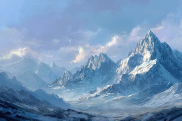 Obraz premium Majestic Snowy Mountain Range Under a Clear Sky