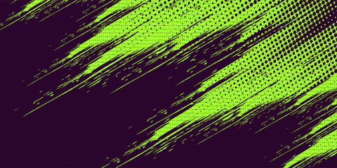 Halftone green dots pattern and purple gradient grunge texture background. Dotted line comic sport style vector illustration