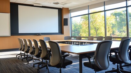 Fototapeta premium A high-tech business conference room with an interactive digital whiteboard 