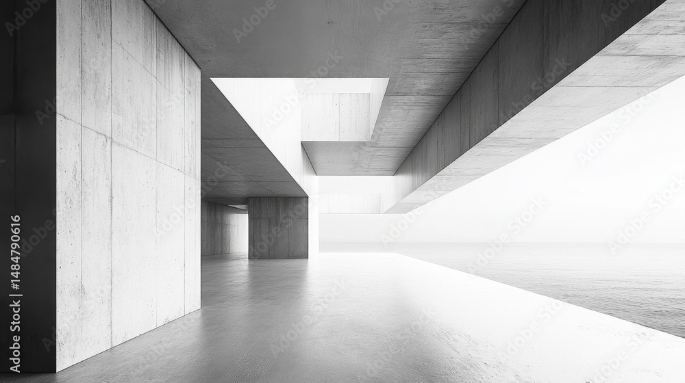 Poster monochrome architecture with abstract structure and smooth concrete floor