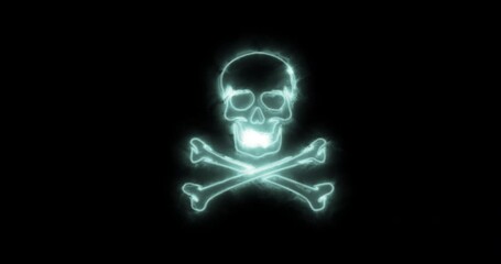 Jolly Roger symbol blue flaming. Loop