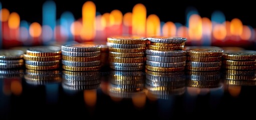 Financial Growth and Investment: Stacks of Coins Reflecting Success