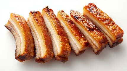 Grilled Pork Belly Strips on White Background is a premium-quality stock image ideal for use in lifestyle blogs, health content, promotional campaigns, and editorial publications.