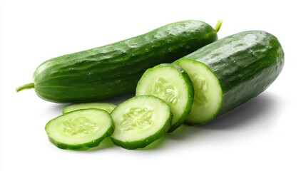 Crisp Cucumbers with Cross-Section Slices is a premium-quality stock image ideal for use in lifestyle blogs, health content, promotional campaigns, and editorial publications.