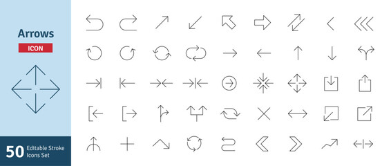 Arrows Line Icon Set. User Interface Editable Stroke Vector Illustration