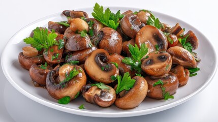 Fototapeta premium Mushroom Dish with Fresh Herbs and Sauce is a premium-quality stock image ideal for use in lifestyle blogs, health content, promotional campaigns, and editorial publications.