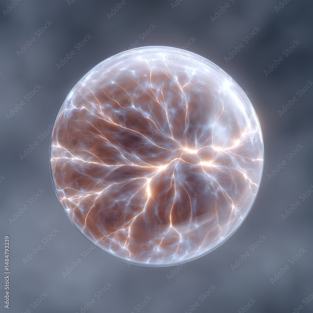Poster a mesmerizing close-up view of an electrifying energy sphere glowing with intricate lightning patter