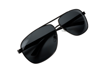 Black aviator style sunglasses isolated on transparent background