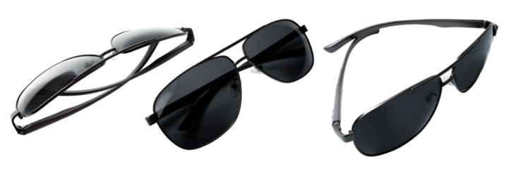 Black aviator style sunglasses isolated on transparent background