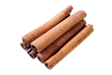Pile of cinnamon sticks isolated on transparent background