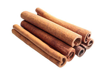Pile of cinnamon sticks isolated on transparent background