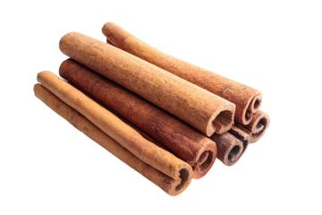 Pile of cinnamon sticks isolated on transparent background