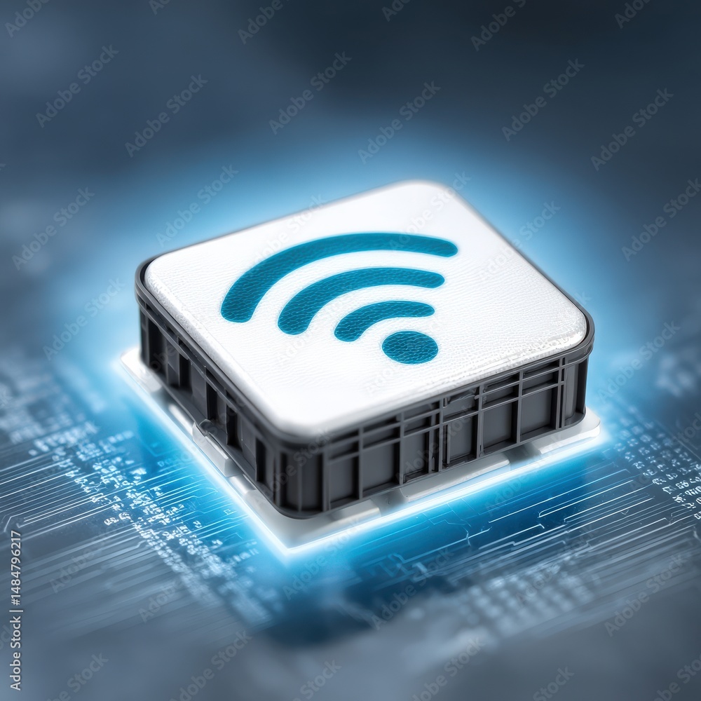Poster high-tech wireless communication icon embedded in a futuristic digital matrix showcasing connectivit
