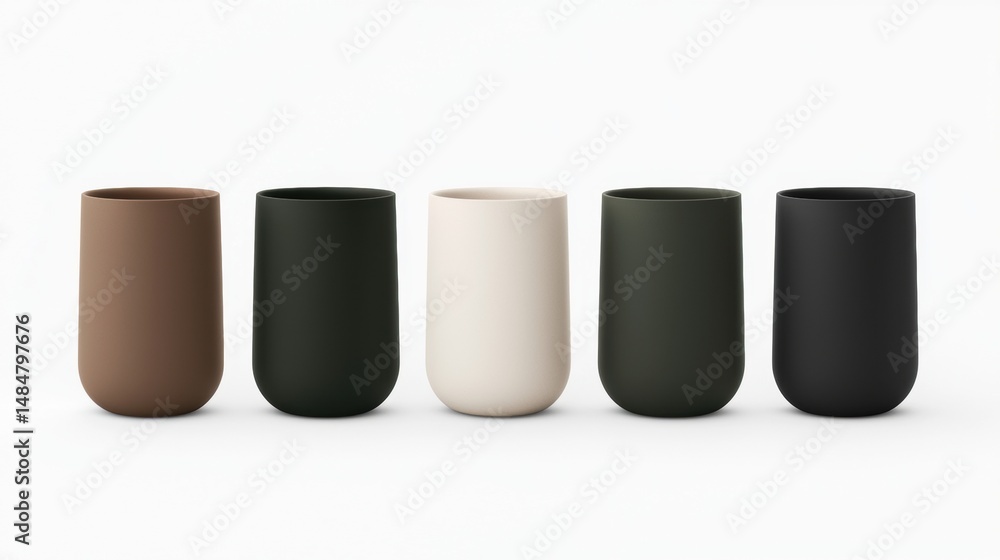 Poster a row of five vases in different colors.